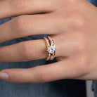 Bague double anneau solitaire et pavé de zircons en plaqué or