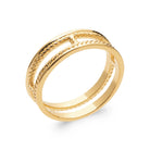 Bague double anneau torsadé et lisse reliés par une barrette en plaqué or
