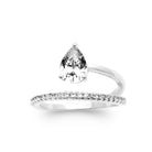 Bague double anneau zircon solitaire et ligne pavée en argent 925