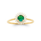 Bague double entourage de zircons et pierre ronde vert intense en plaqué or