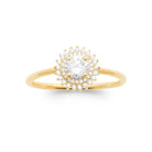 Bague double entourage de zircons et zircon rond blanc en plaqué or