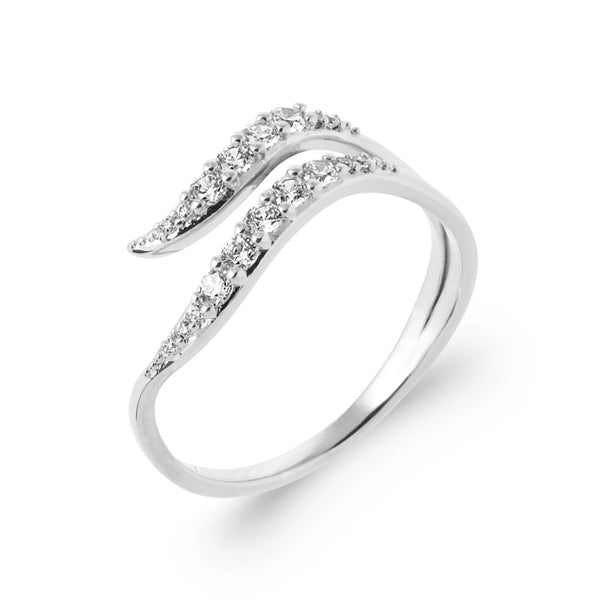 Bague double vague croisée pavée de zircons en argent 925
