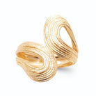 Bague double vague sculptée et striée plaqué or, vue de face