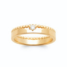 Bague duo anneau lisse et anneau perlé avec petit zircon plaqué or, vue de face