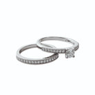 Bague duo solitaire et alliance pavée de zircons en argent 925, les deux bagues côte à côte