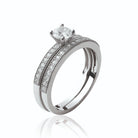 Bague duo solitaire et alliance pavée de zircons en argent 925, vue de face