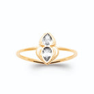 Bague duo de zircons navette et poire plaqué or, vue de face