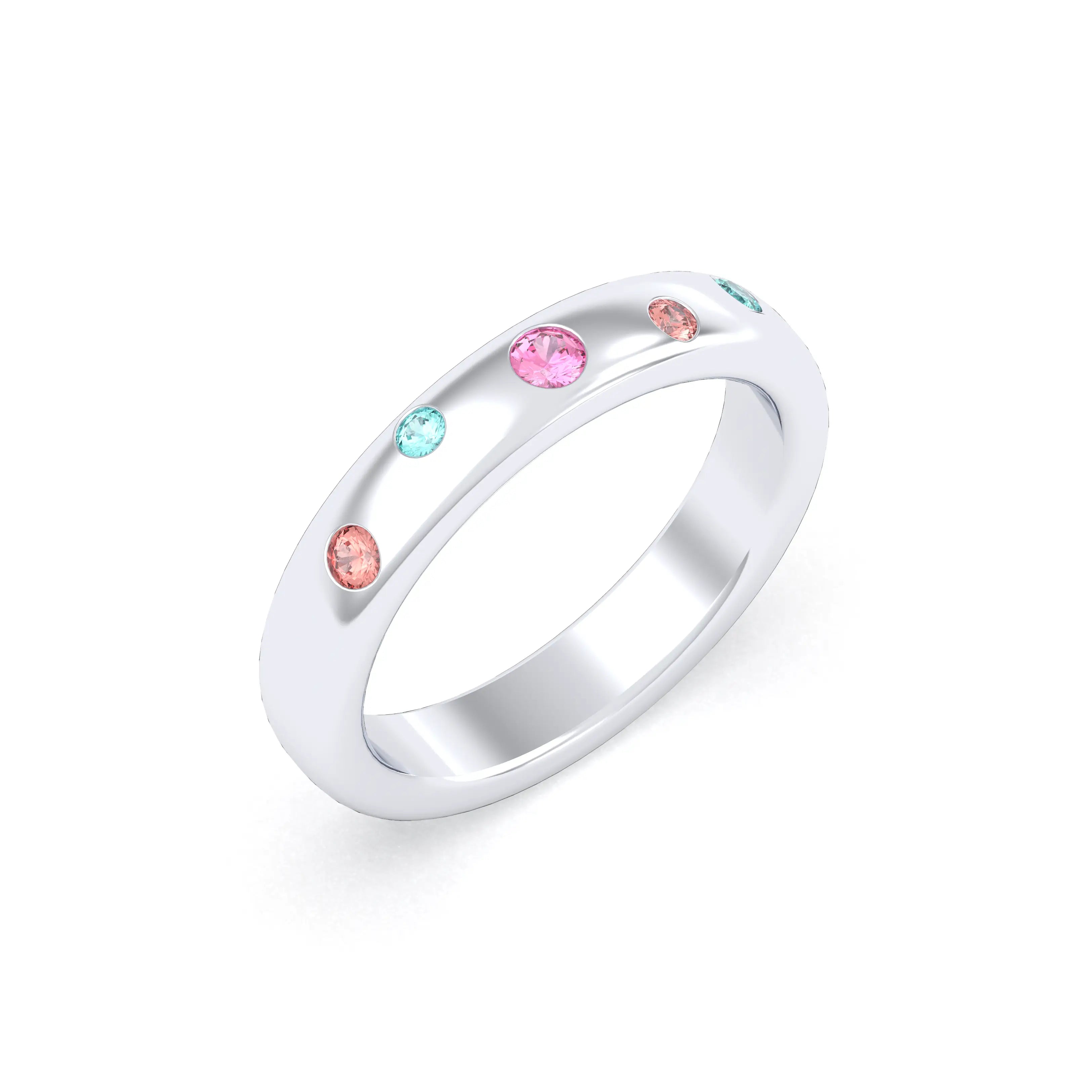 Bague Elisa en or blanc 18 carats – pierres fines et précieuses au choix Saphirs roses - Saphirs pêches - Tourmalines paraiba