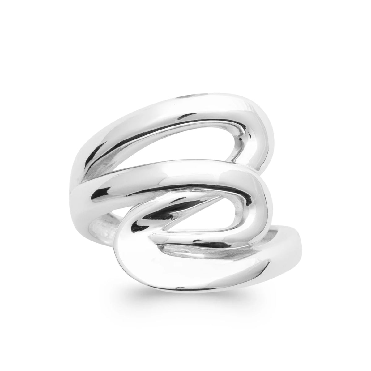 Bague enroulement de fils bombés en argent 925 rhodié, vue de face
