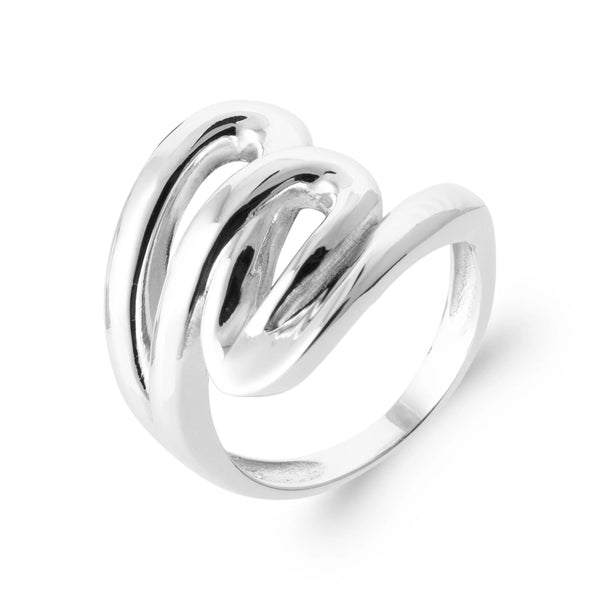 Bague enroulement de fils bombés en argent 925 rhodié