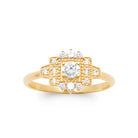 Bague entourage octogonal perlé et zircon central plaqué or, vue de face