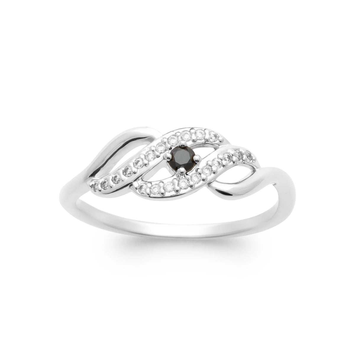 Bague entrelacs pavé et pierre noire en argent 925