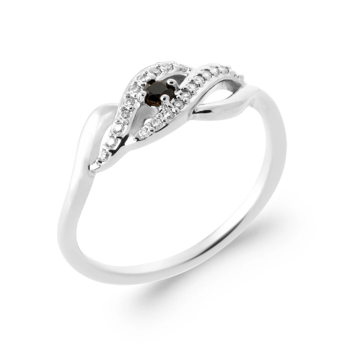Bague entrelacs pavé et pierre noire en argent 925