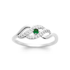Bague entrelacs pavé et pierre verte en argent 925