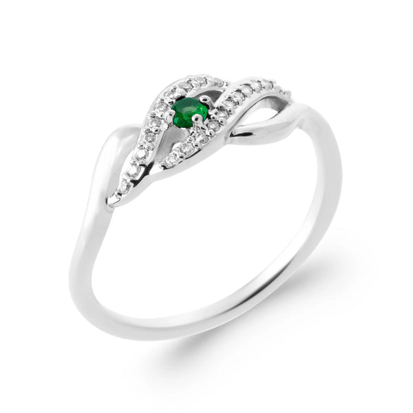 Bague entrelacs pavé et pierre verte en argent 925
