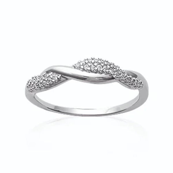 Bague entrelacs pavés de zircons en argent 925, vue de face