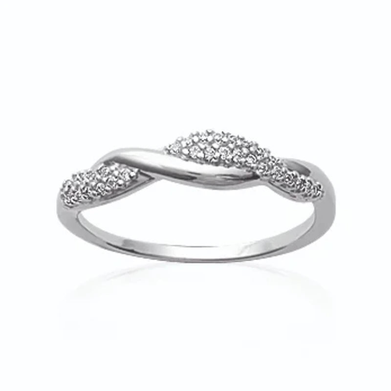 Bague entrelacs pavés de zircons en argent 925, vue de face