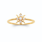 Bague étoile rayonnante branches perlées et zircons en plaqué or