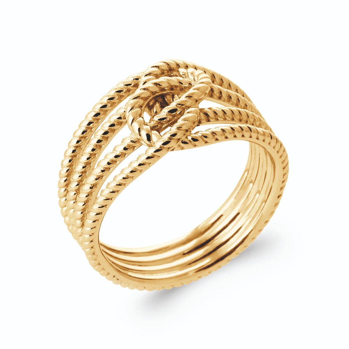Bague faisceau de fils torsadés noués sur le dessus en plaqué or