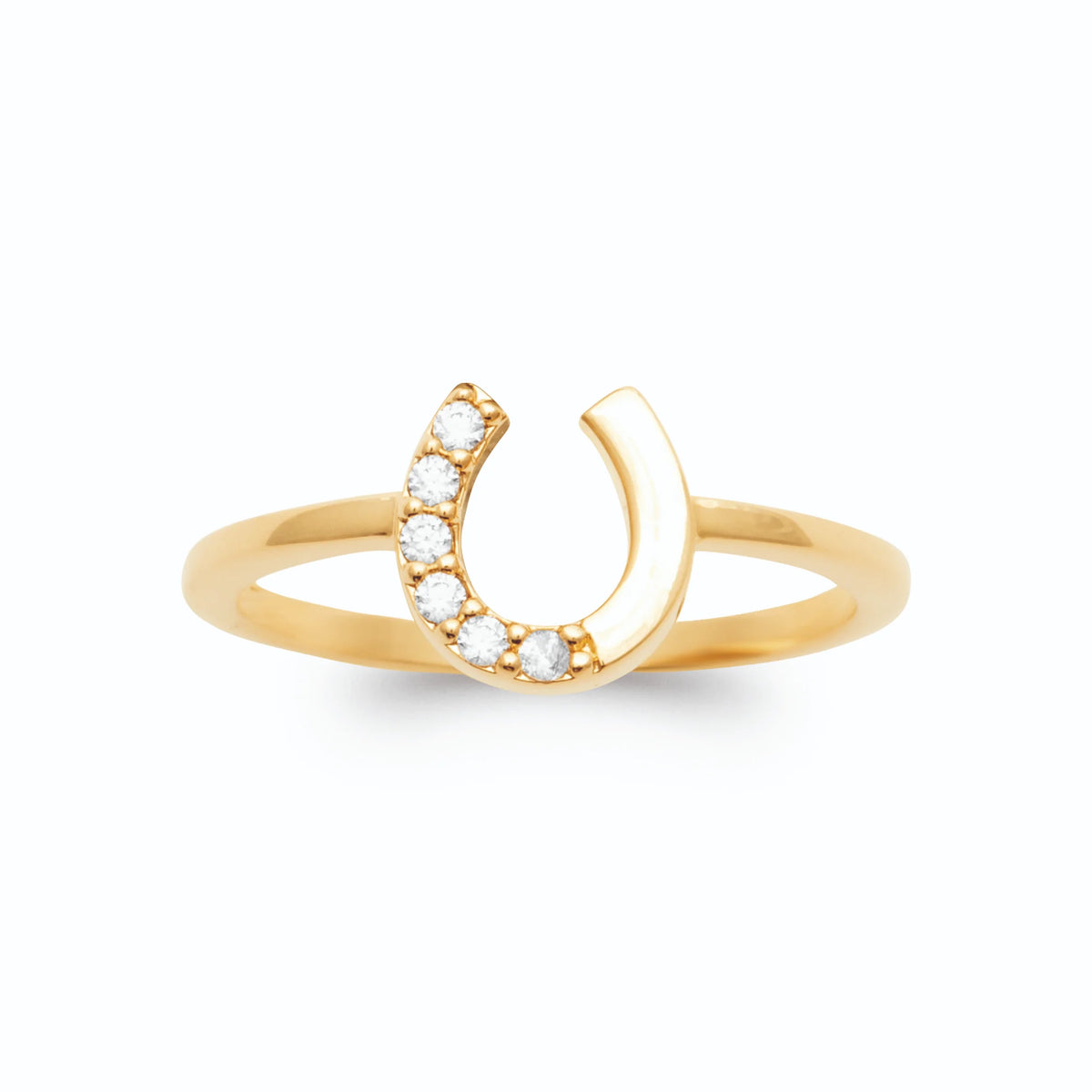 Bague fer à cheval serti de zircons plaqué or, vue de face
