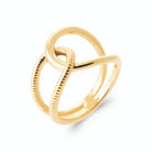 Bague fils côtelé et lisse enlacés en boucles ouvertes en plaqué or
