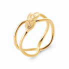 Bague fils croisés et rameau de feuilles ciselées en plaqué or