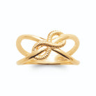 Bague fils croisés en X et nœud de corde torsadée plaqué or, vue de face