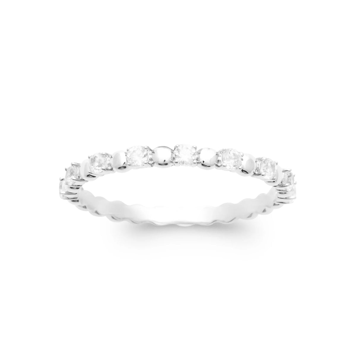 Bague fine anneau semé de zircons en argent 925