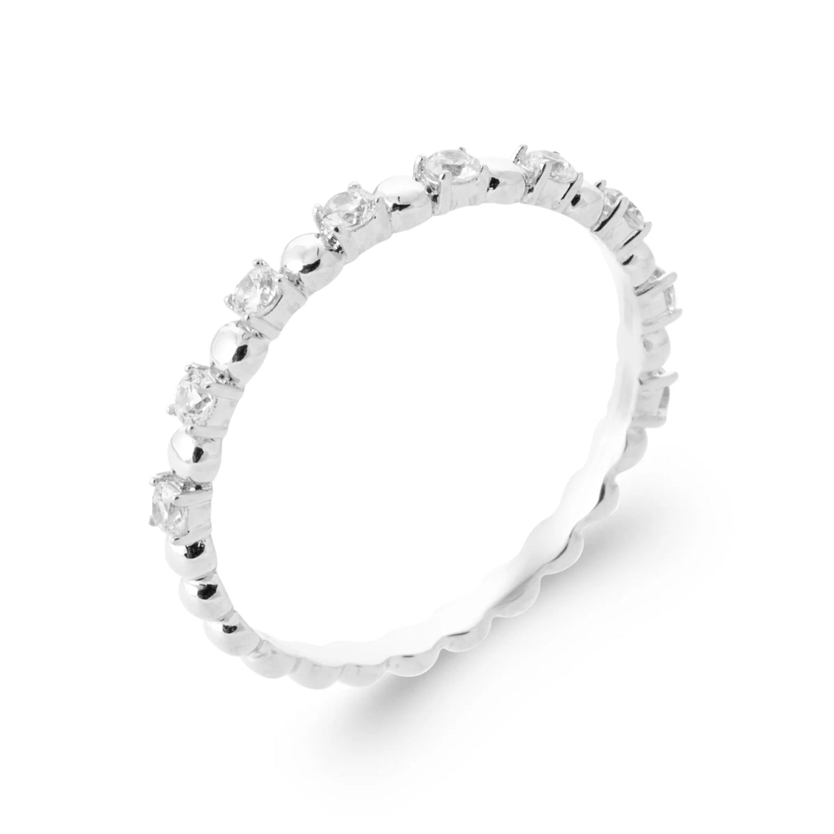 Bague fine anneau semé de zircons en argent 925