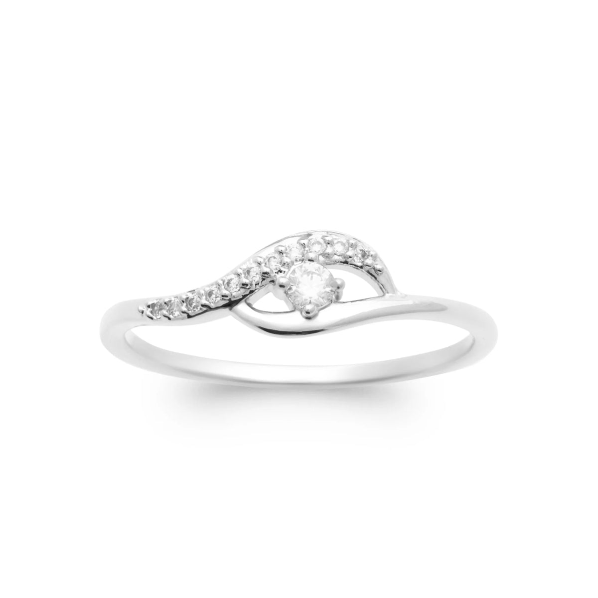 Bague fine boucle pavée de zircons en argent 925