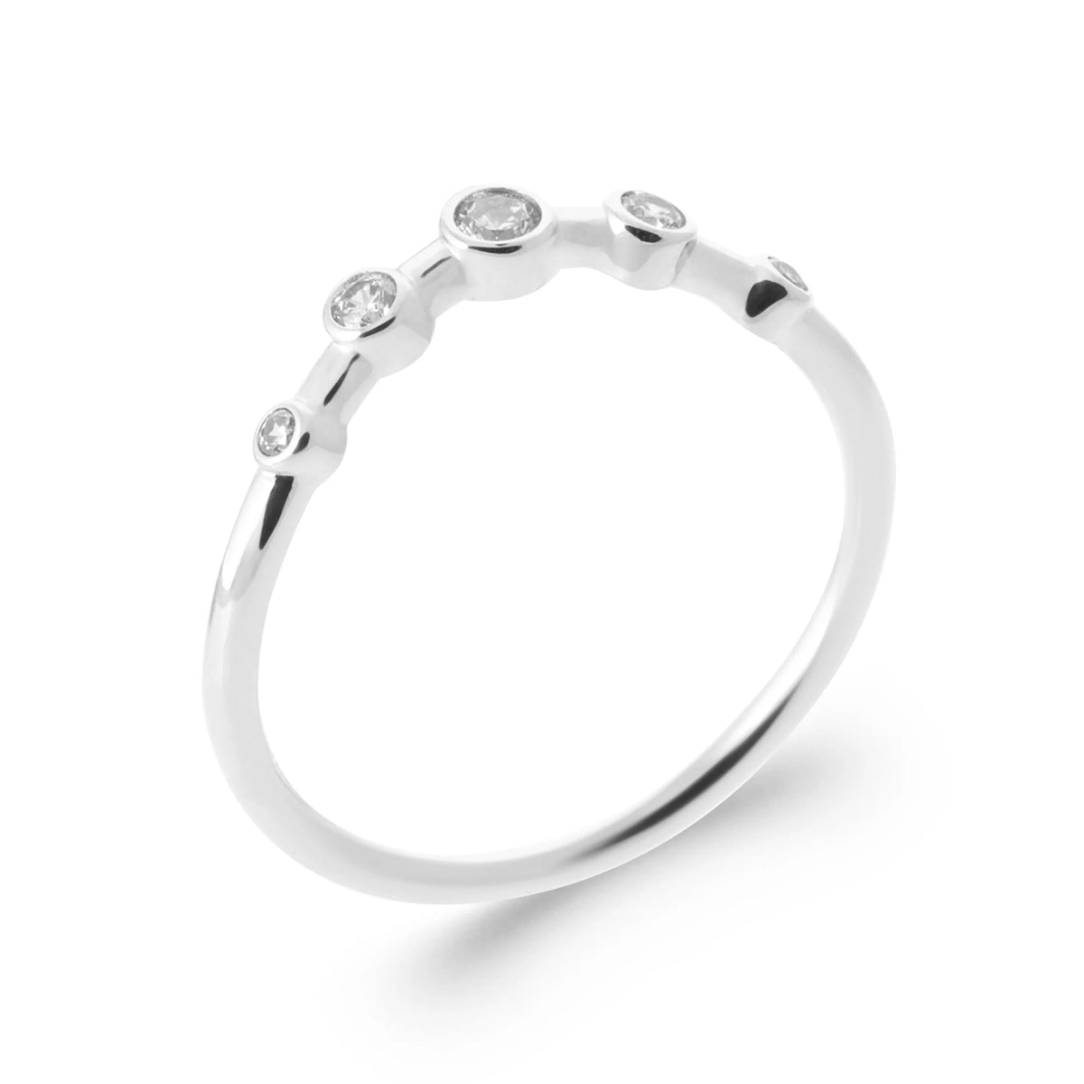 Bague fine constellation de zircons sertis clos en argent 925
