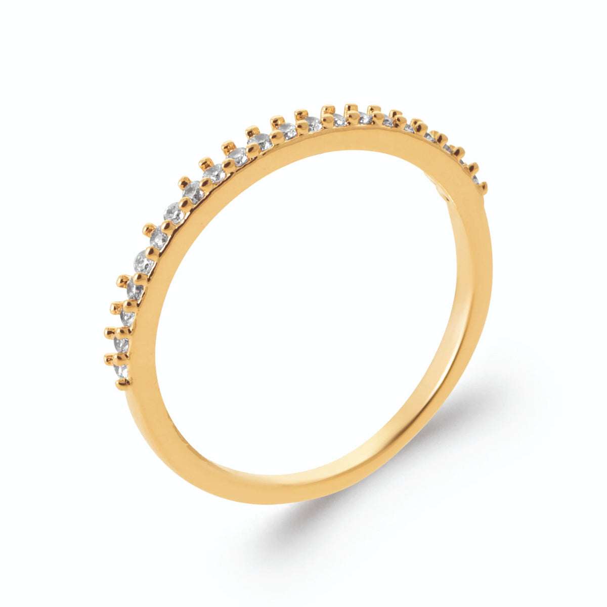 Bague fine demi-tour de zircons en plaqué or
