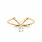 Bague fine en V et zircon poire suspendu en plaqué or