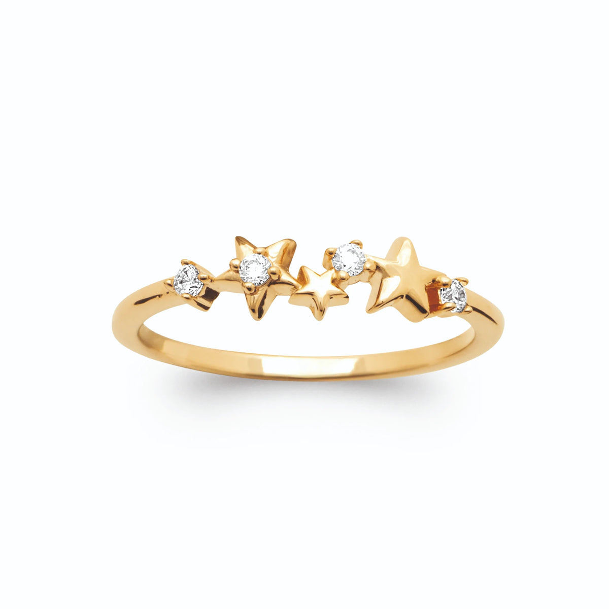 Bague fine étoiles d’or et zircons plaqué or, vue de face