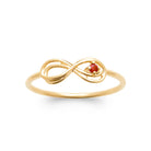 Bague fine infini et petite pierre rouge orangé plaqué or, vue de face
