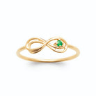 Bague fine infini et petite pierre verte plaqué or, vue de face