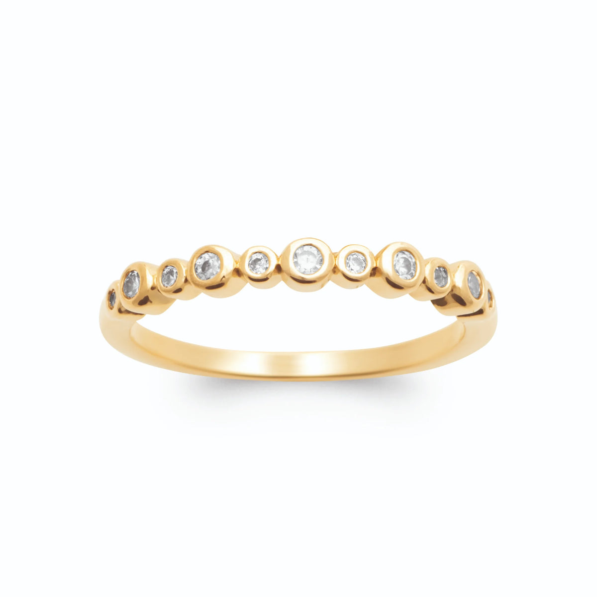 Bague fine ligne de petits zircons en serti clos plaqué or, vue de face