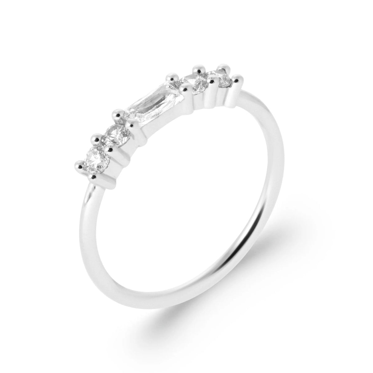 Bague fine ligne de zircons baguettes et ronds en argent 925