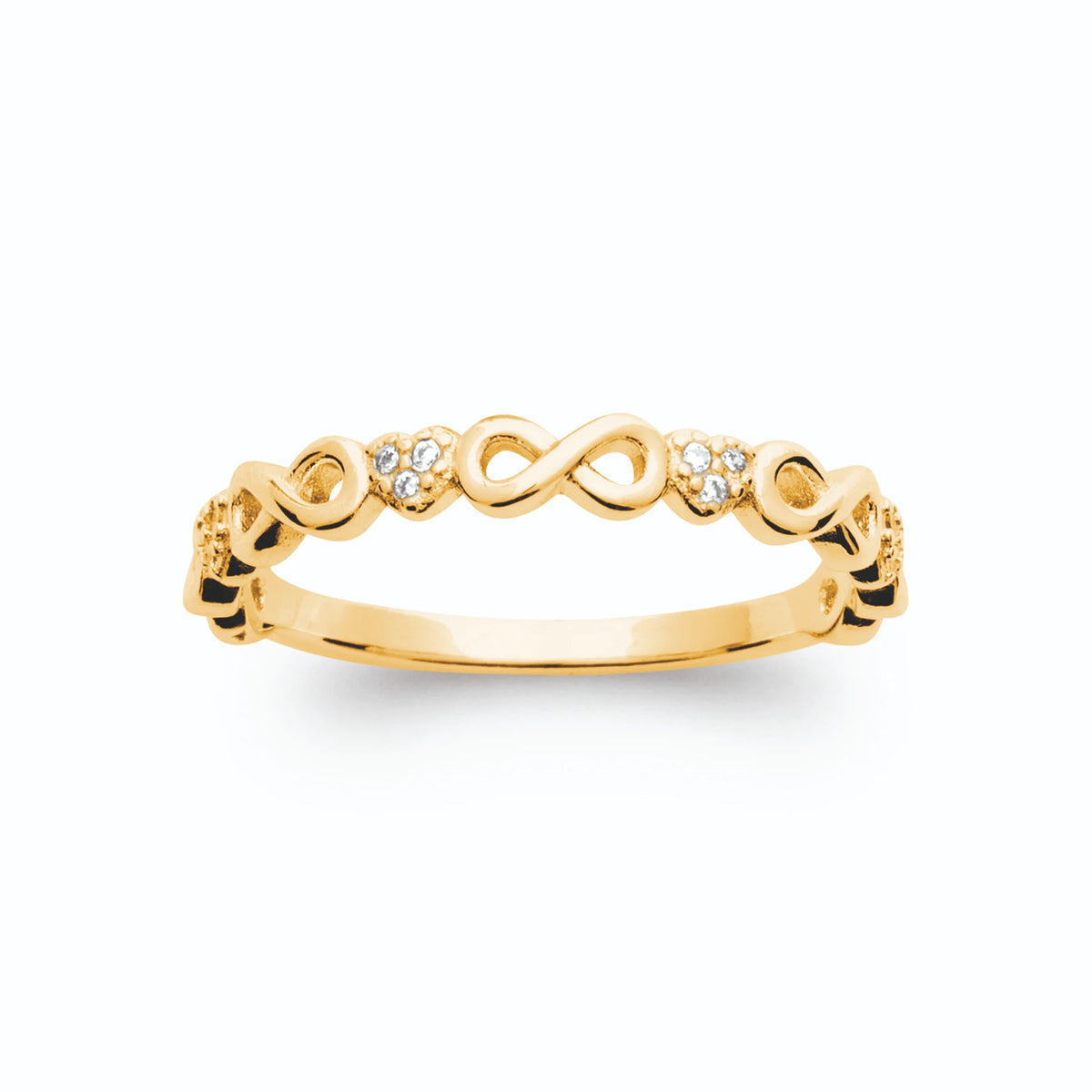 Bague fine maillons infini et petits zircons plaqué or, vue de face