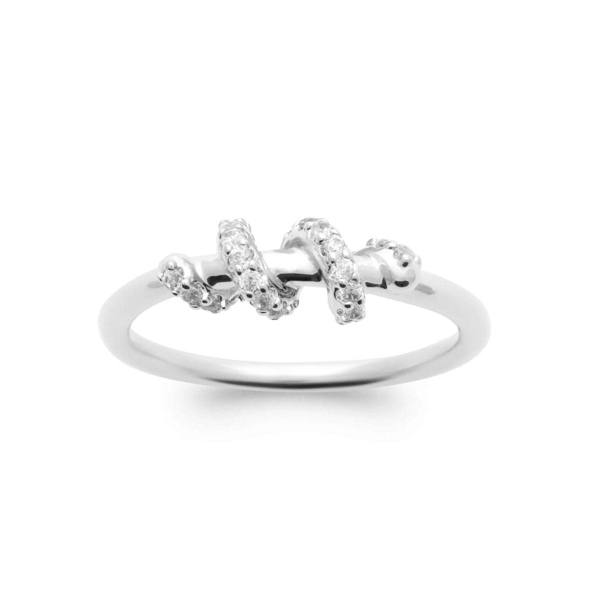 Bague fine nœud pavé de zircons en argent 925
