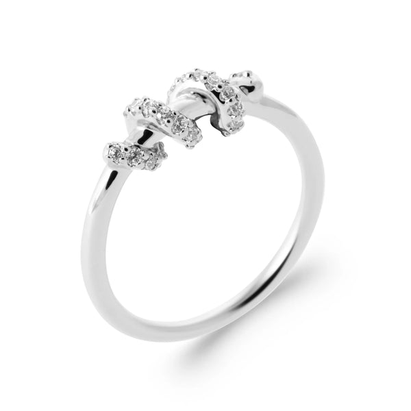 Bague fine nœud pavé de zircons en argent 925