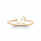 Bague fine papillon d’or poli et petit zircon plaqué or, vue de face