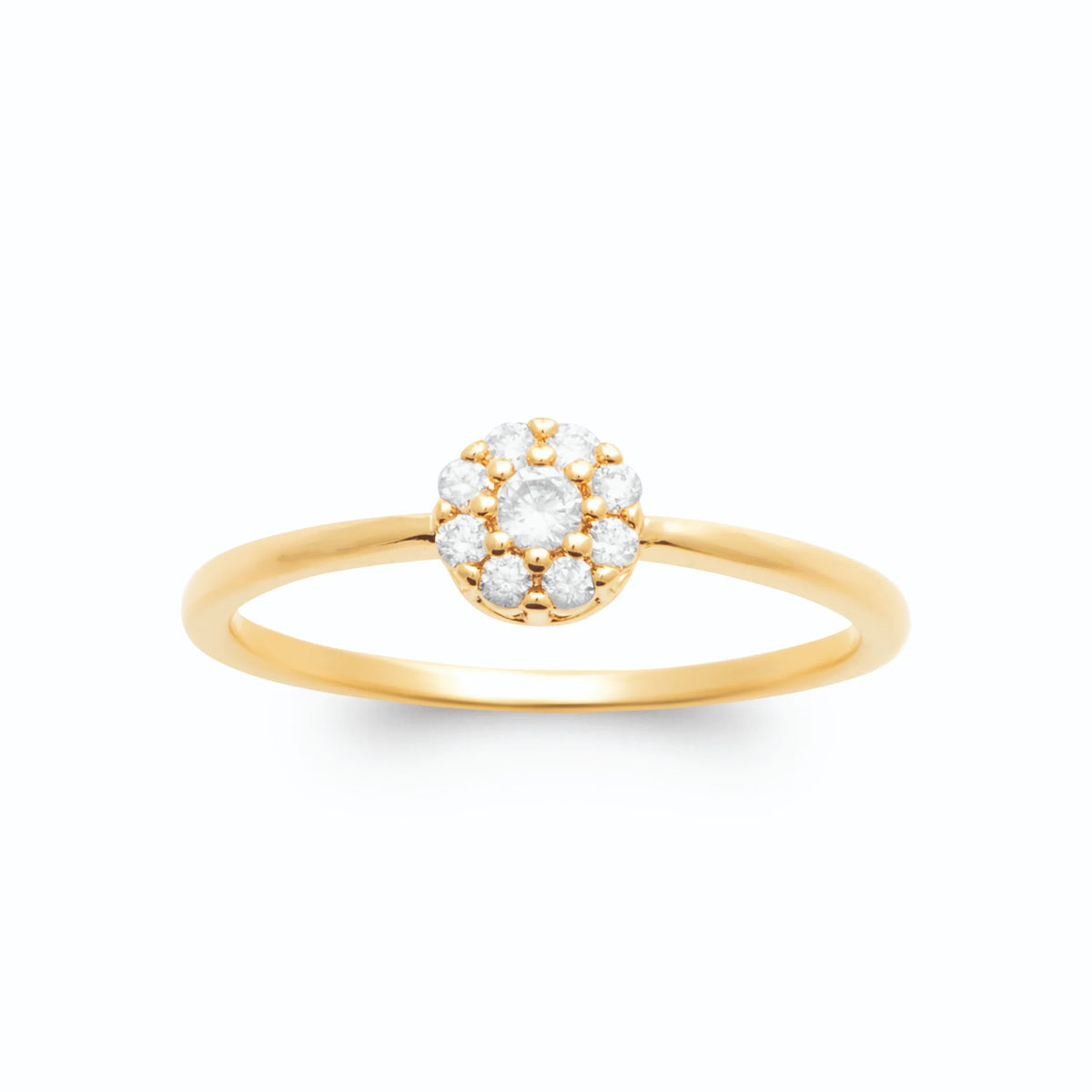 Bague fine petite rosace de zircons en plaqué or
