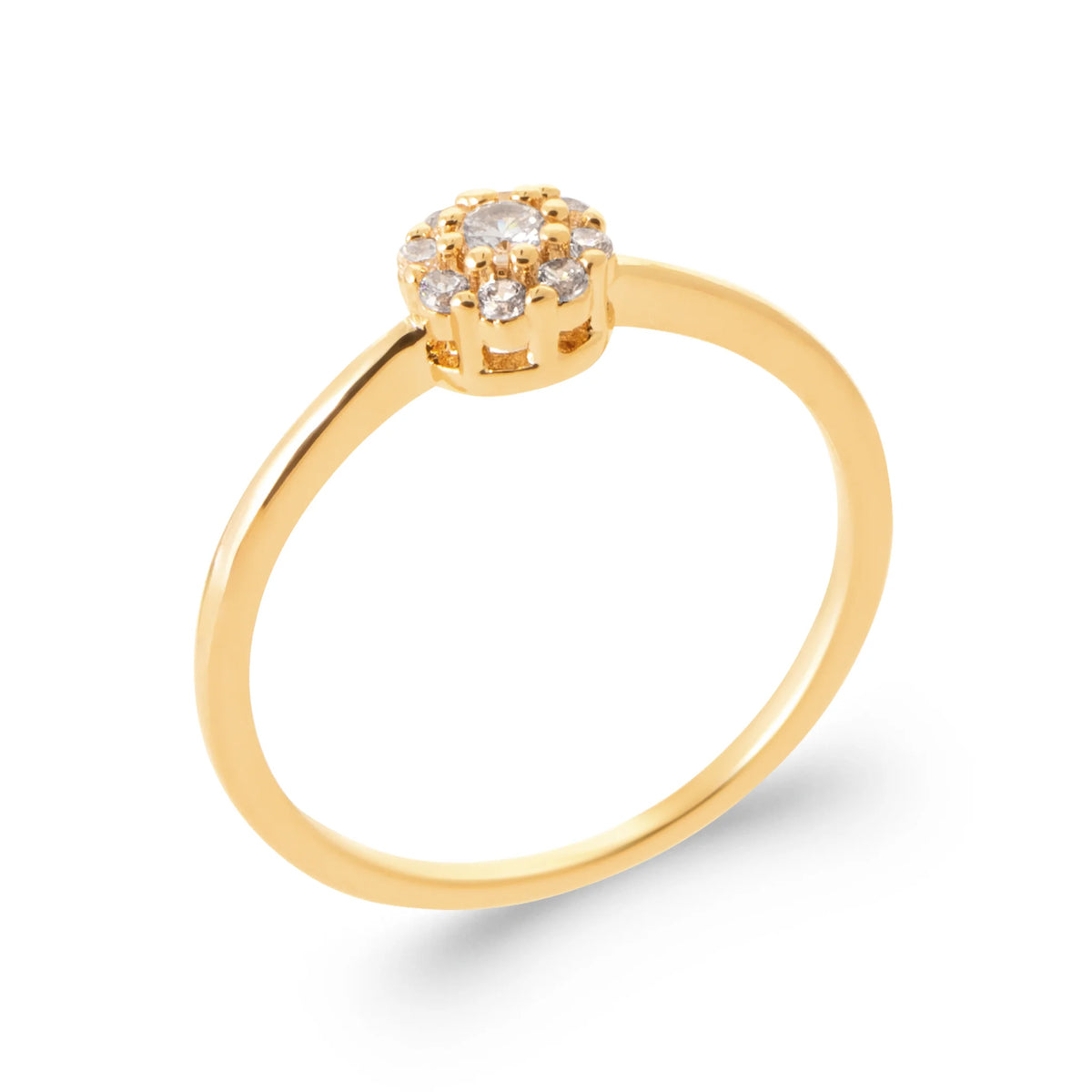 Bague fine petite rosace de zircons en plaqué or