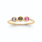 Bague fine trio de pierres ovales lavande, kaki et fuchsia en plaqué or