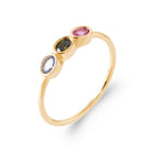 Bague fine trio de pierres ovales lavande, kaki et fuchsia en plaqué or