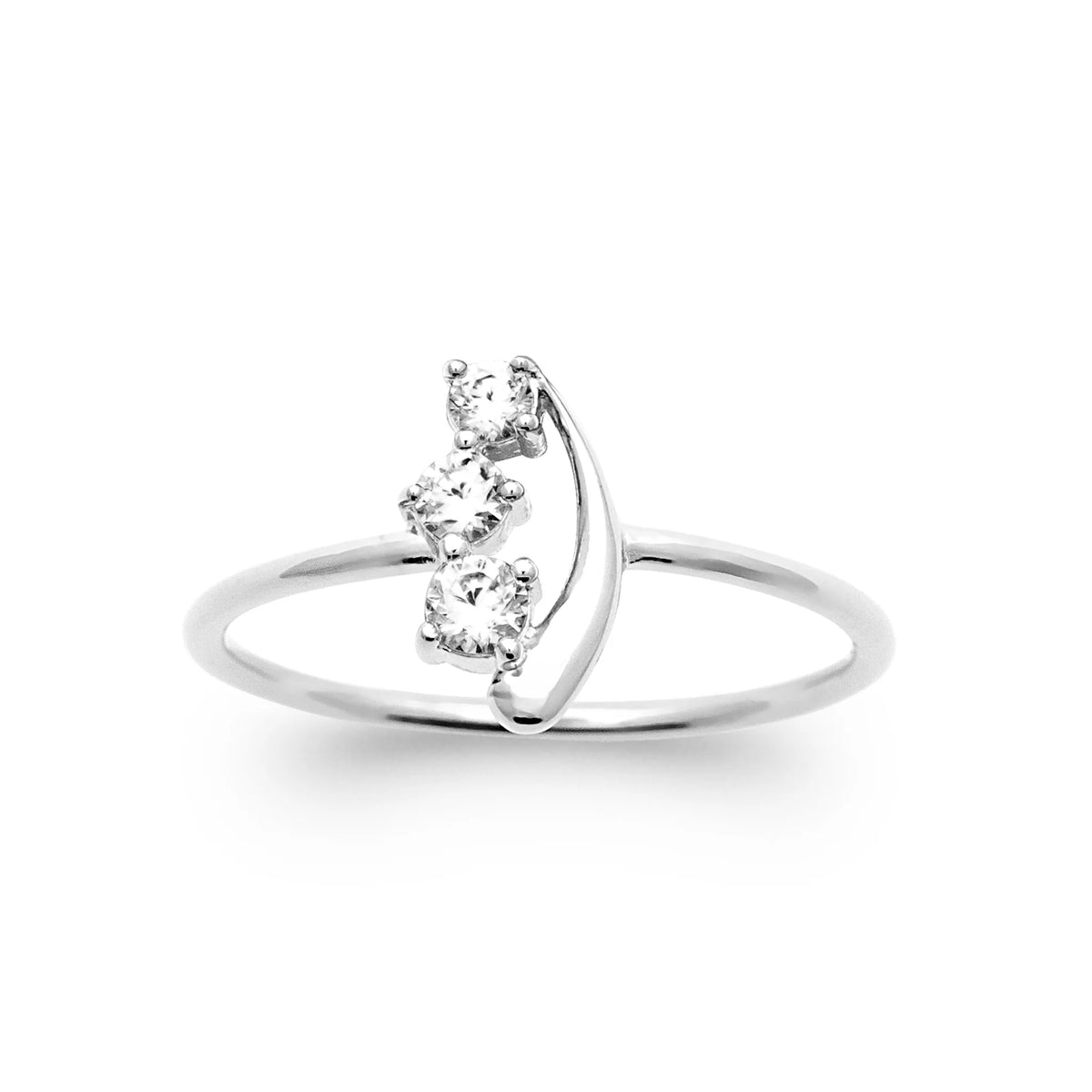Bague fine trio de zircons asymétrique en argent 925