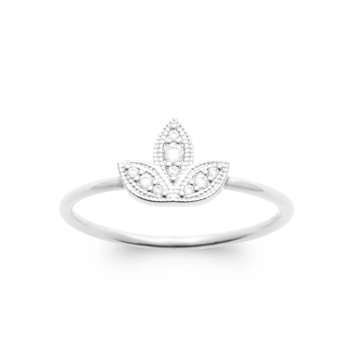 Bague fine trois feuilles pavées de zircons en argent 925