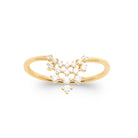 Bague fine en V cœur pavé de zircons plaqué or, vue de face
