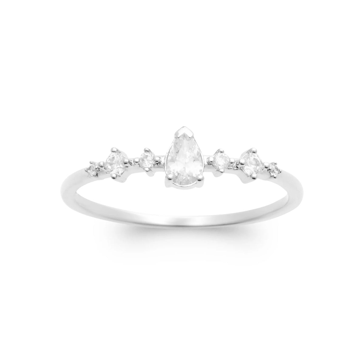 Bague fine zircon poire et éclats de zircons en argent 925